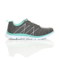 Right side view of Grey / Mint Flat Memory Foam Lace Up Trainers