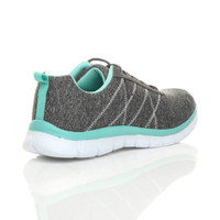 Back right side view of Grey / Mint Flat Memory Foam Lace Up Trainers