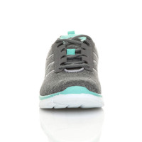 Front view of Grey / Mint Flat Memory Foam Lace Up Trainers