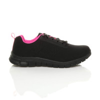 Right side view of Black Flat Memory Foam Lace Up Trainers