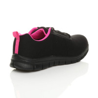 Back right side view of Black Flat Memory Foam Lace Up Trainers