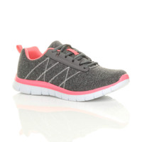 Front right side view of Grey / Peach Flat Memory Foam Lace Up Trainers