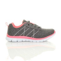 Right side view of Grey / Peach Flat Memory Foam Lace Up Trainers