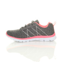 Left side view of Grey / Peach Flat Memory Foam Lace Up Trainers