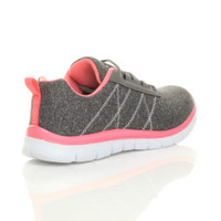 Back right side view of Grey / Peach Flat Memory Foam Lace Up Trainers