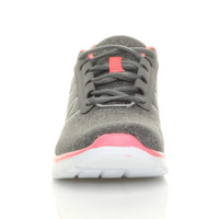 Front view of Grey / Peach Flat Memory Foam Lace Up Trainers
