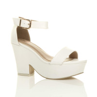 Front right side view of White PU Mid Heel Semi Wedge Platform Sandals