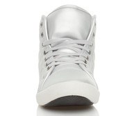 Front view of Silver PU Flat Lace Up Quilted Hi-Top Trainers