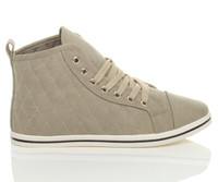 Right side view of Grey Nubuck Flat Lace Up Quilted Hi-Top Trainers