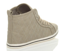 Back right side view of Grey Nubuck Flat Lace Up Quilted Hi-Top Trainers