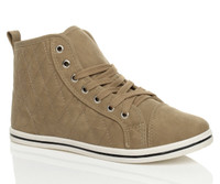 Front right side view of Khaki Nubuck Flat Lace Up Quilted Hi-Top Trainers