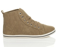 Right side view of Khaki Nubuck Flat Lace Up Quilted Hi-Top Trainers
