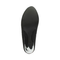 Bottom view of the sole of Black Mid Heel Wedge Diamante Court Shoes