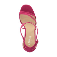 Top view of Fuchsia Pink Suede Mid Heel Strappy Crossover Sandals