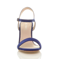 Front view of Cobalt Blue Suede High Heel Strappy Buckle Sandals