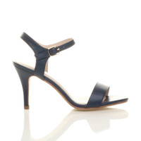 Right side view of Navy PU High Heel Strappy Buckle Sandals