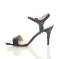 Left side view of Navy PU High Heel Strappy Buckle Sandals