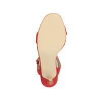Bottom view of the sole of Red Suede High Heel Strappy Buckle Sandals