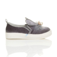 Right side view of Grey Diamante Bunny Ears Plimsolls Trainers