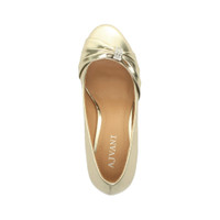 Top view of Gold PU Mid Heel Ruched Court Shoes