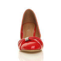 Front view of Red Patent Mid Heel Ruched Court Shoes