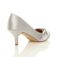 Back right side view of Silver Satin Mid Heel Ruched Court Shoes