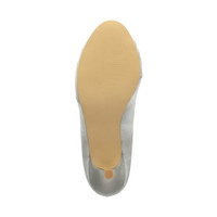 Bottom view of the sole of Silver Satin Mid Heel Ruched Court Shoes