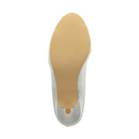 Bottom view of the sole of White Satin Mid Heel Ruched Court Shoes