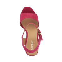 Top view of Fuchsia Pink Suede High Block Heel Sandals