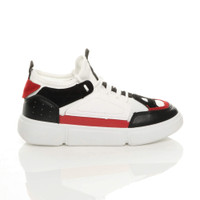 Right side view of White PU Lace Up Low Top Retro Contrast Trainers Sneakers