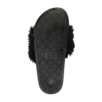Bottom view of the sole of Black Fur Flat Faux Fur Fluffy Sandals Sliders Flip Flops