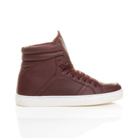 Right side view of Burgundy PU Flat Lace Up Hi-Top Trainers Ankle Boots