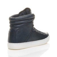 Back right side view of Navy PU Flat Lace Up Hi-Top Trainers Ankle Boots