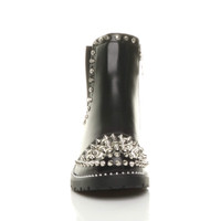 Front view of Black PU Low Heel Chunky Studded Chelsea Ankle Boots