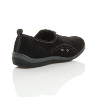 Back right side view of Black Slip On Zip Trainers Comfort Plimsolls