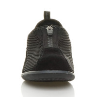 Front view of Black Slip On Zip Trainers Comfort Plimsolls