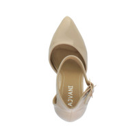 Top view of Nude Patent High Block Heel Ankle Strap Pointed Court Shoes