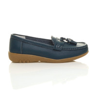 Right side view of Navy Low Heel Wedge Comfort Boat Shoes Loafers