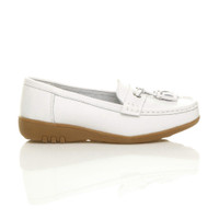 Right side view of White Low Heel Wedge Comfort Boat Shoes Loafers