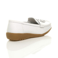 Back right side view of White Low Heel Wedge Comfort Boat Shoes Loafers