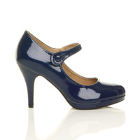 Right side view of Navy Patent High Heel Platform Mary Jane Court Shoes