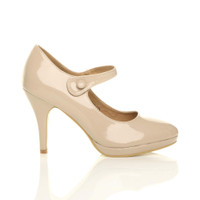 Right side view of Nude Patent High Heel Platform Mary Jane Court Shoes
