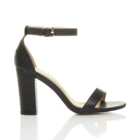 Right side view of Black Snake PU High Block Heel Ankle Strap Sandals