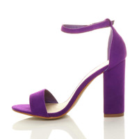 Left side view of Purple Suede High Block Heel Ankle Strap Sandals