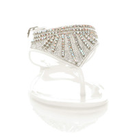 Front view of White Flat Diamante T-Bar Buckle Jelly Beach Toe Post Sandals