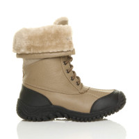 Right side view of Tan PU Low Heel Winter Snow Ankle Calf Boots