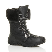 Front right side view of Black PU Low Heel Winter Quilted Ankle Calf Boots