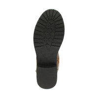 Bottom view of the sole of Tan PU Low Heel Biker Military Calf Boots