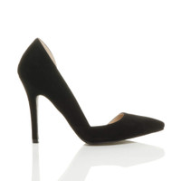 Right side view of Black Suede High Heel d'Orsay Pointed Court Shoes