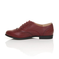 Left side view of Burgundy PU Flat Lace Up Vintage Style Oxford Shoes Brogues
